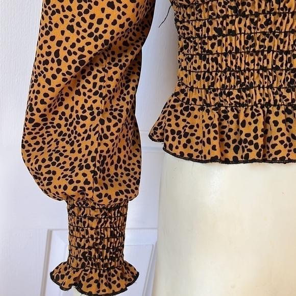 nwt BP SMOCKED SURPLICE TOP BLOUSE LEOPARD PRINT Medium - Picture 7 of 16